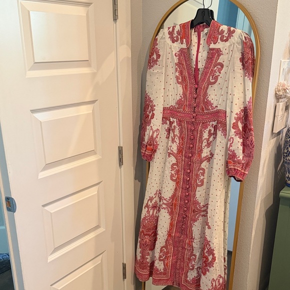 Zimmermann Dresses & Skirts - Zimmermann White Dress with Pink Paisley Print